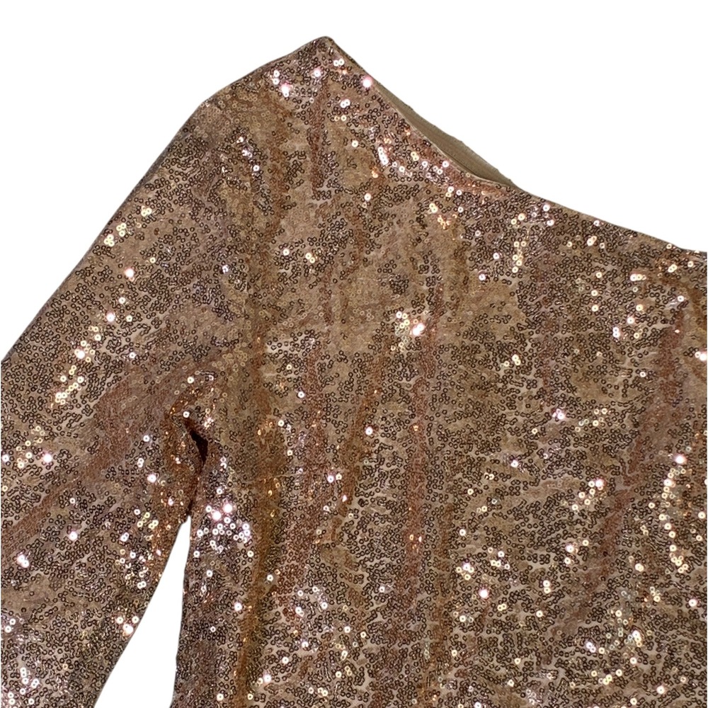 NWT Cupshe Gold Sequin One Shoulder Long Sleeve Top Going Out Date Night Size S - Picture 3 of 8